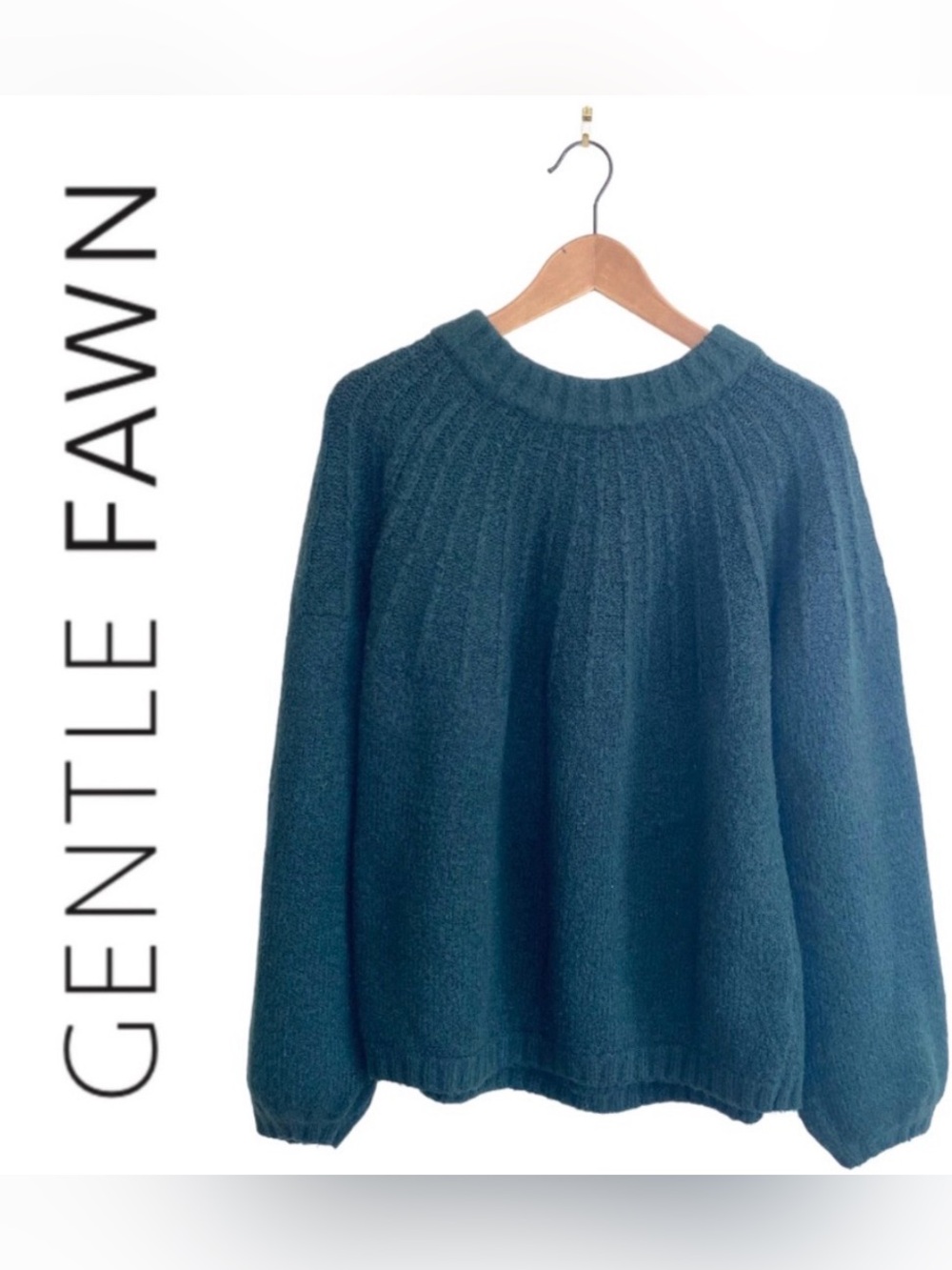 Gentle Fawn Teal Ribbed-Yoke Pullover Sweater